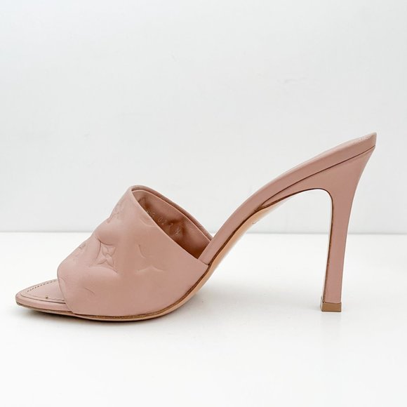 Louis Vuitton Revival Mule Monogram Heel Padded Heels Sandals Natural Nude Beige - Picture 6 of 16